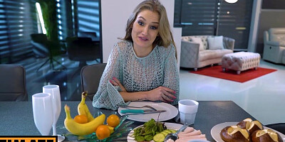 Handsome girl Tiffany Tatum gets a huge phallus for breakfast