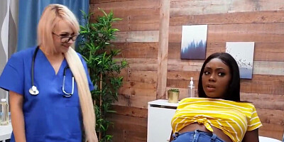 Interracial lesbian threesome at the hospital