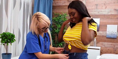 Interracial lesbian threesome at the hospital