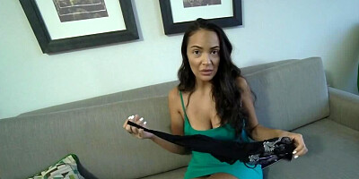 Dark-haired babe has sex with stepbrother to gain his support