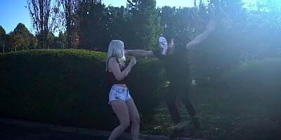 Cute blonde copulates with tall and handsome bully