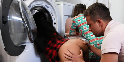 Nerdy cutie and her Ebony roommate banged by one lucky guy