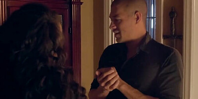 White stallion is banging the brains out of elegant ebony babe on Xmas night