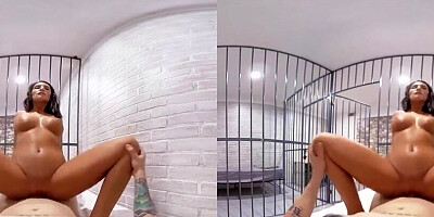 August Ames is riding some hard cock inside the cell