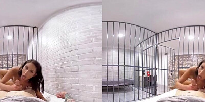August Ames is riding some hard cock inside the cell