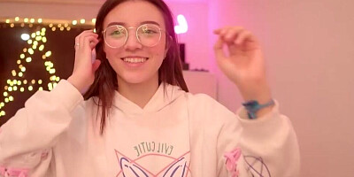 Sweet nerdy girl with glasses is about to put on a masturbation show for you