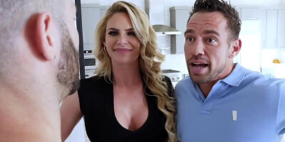 Delicious Phoenix Marie doing her duty with a hand on his cock