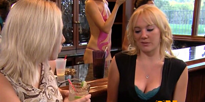 Blonde wife is masturbating in front of a horny group of swingers.