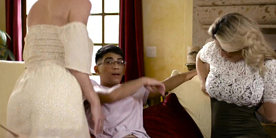 MOMMY'S BOY - Hot Blonde Stepmoms Kayla Paige And Kit Mercer Fight Over Their Stepson's Big Cock!