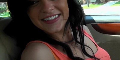 Beautiful black haired Latina in hotpants undressing and being caressed by her stud
