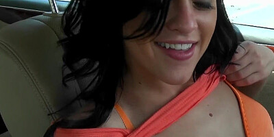 Beautiful black haired Latina in hotpants undressing and being caressed by her stud