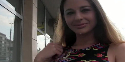 Busty babe Cathy Heaven flashes tits and sucks a cock for cash