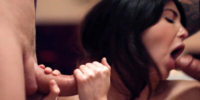 Jane Wild gets her hairy pussy double penetrated by the fireplace