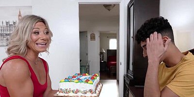 Horny lad spanks his stepmom while fucking her in the kitchen