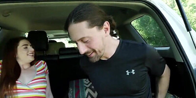 Lustful redhead girl is getting bonked deep inside the trunk