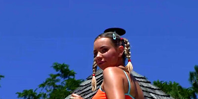 A beautiful German girl gets double penetrated by two hard cocks