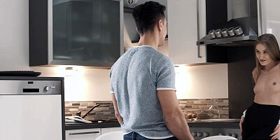 Fucking her to a hot creampie orgasm on the kitchen counter