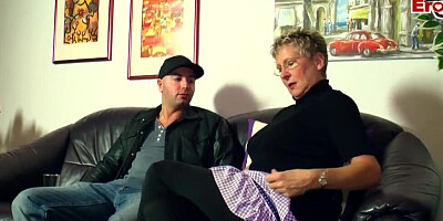 Mature German woman is fucked by young neighbor from behind