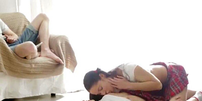 Petite and Cute Sisters lost Virgin by her own Step-Brother
