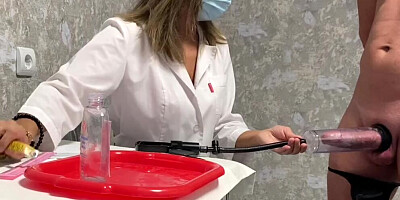 .Mature cougar vacuum cock medical examination semen analysis