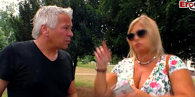 German chubby blonde housewife picked up for car sex