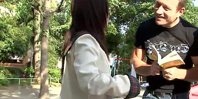 Young Japanese girl has sex with Father and son who were walking around in Tokyo and she gave them her ass and pussy