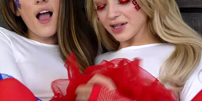 Besides being into cheerleading, two teen dolls also share a big passion for lesbian love