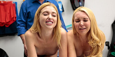 Two blonde shoplifters are strip-searched and fucked by security officer