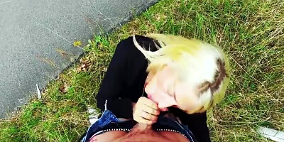 Blonde harlot with tattoos and piercings has quick outdoor banging with her partner POV style
