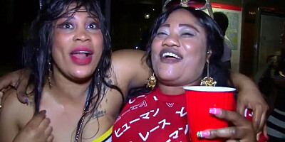 Drunk chubby girls are kissing and making out at the party