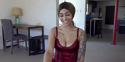 Latina with big body curves is getting shafted in a doggy style position