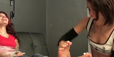 Tied up lesbian babe is getting teased by her perverted girlfriend