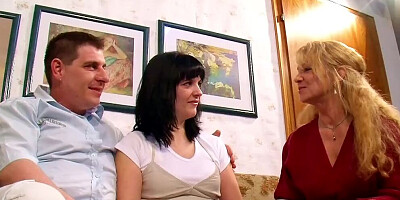 German Mature Teaches Shy Ugly Teen Couple how to Fuck in 3Some