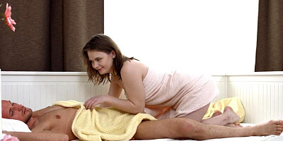 Lesya Milk is going to treat him to a wakey wakey BJ