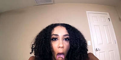 Curly-haired black babe is true dick sucking expert