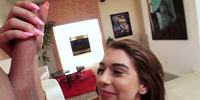 18 y/o charming teen performs a fantastic POV blowjob