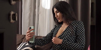 Slim brunette courtesan covered in cum after nice sex