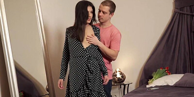 Slim brunette courtesan covered in cum after nice sex