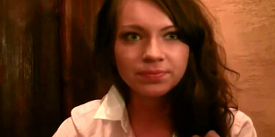 Brunette slut giving a blowjob and getting a facial