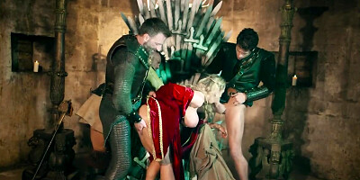 Evil queen gets fucked by three well hung fellows