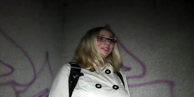 PublicAgent Ash-Blonde in glasses pounds fat shaft outdoors