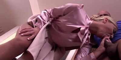 Married blonde has sex with husband's bald friend in the sauna