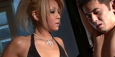 Japanese mistress worships slave's nipples and balls