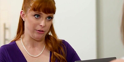 Redhead mommy seduced her teen stepdaughter into hot lesbian lovemaking