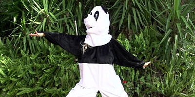 Gorgeous couple put on panda costumes for their kinky fuck session