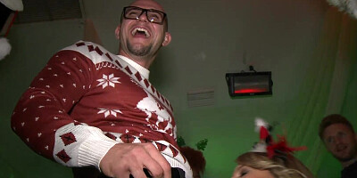 Christmas party turns into a massive orgy littered with gorgeous busty girls in thongs