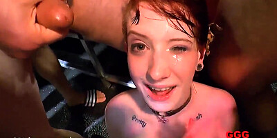 Sexy eccentric babe Linda Lush loves hardcore bukkake action