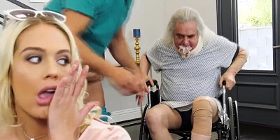 Busty blonde bangs a male nurse in front of her sugardaddy