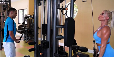 Depraved cougar is fucking with a horny guy in the gm