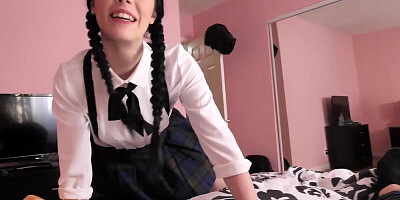 Cute schoolgirl with pigtails loves being naughty and seducing her stepbrother